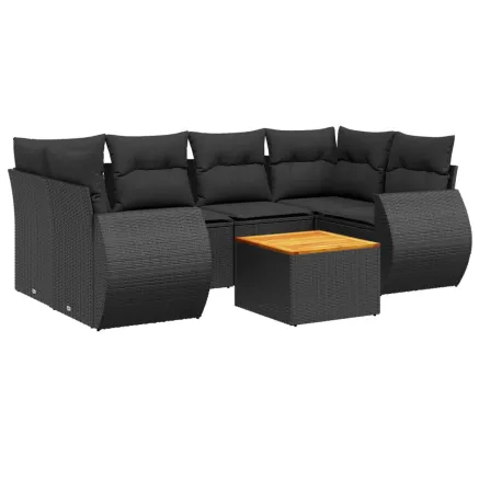 Salon de jardin 7 pcs avec coussins noir résine tressée 2