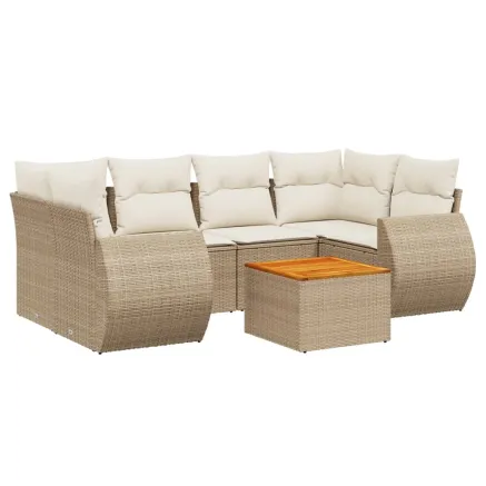 Salon de jardin avec coussins 7 pcs beige résine tressée 2