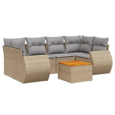 Salon de jardin avec coussins 7 pcs beige résine tressée 2