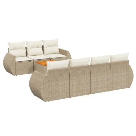 Salon de jardin avec coussins 8 pcs beige résine tressée 2
