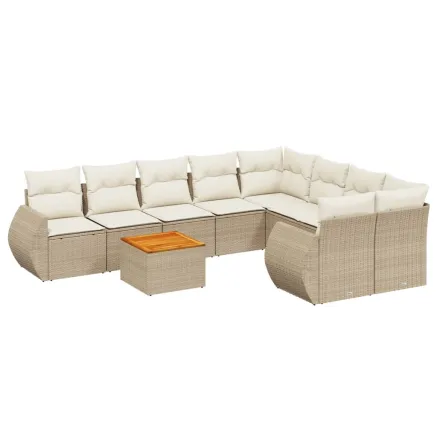 Salon de jardin avec coussins 9 pcs beige résine tressée 2
