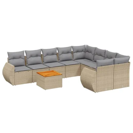Salon de jardin avec coussins 9 pcs beige résine tressée 2