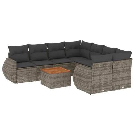 Salon de jardin 9 pcs avec coussins gris résine tressée 2