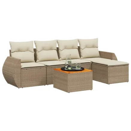 Salon de jardin avec coussins 6 pcs beige résine tressée 2