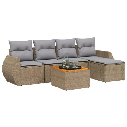 Salon de jardin avec coussins 6 pcs beige résine tressée 2