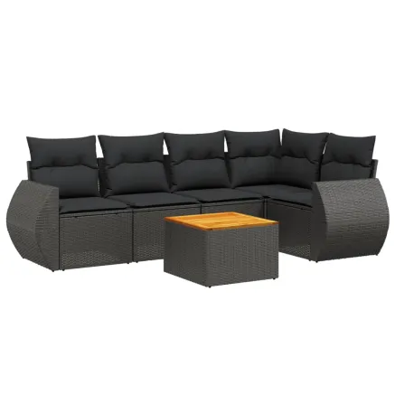 Salon de jardin 6 pcs avec coussins noir résine tressée 2