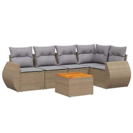 Salon de jardin avec coussins 6 pcs beige résine tressée 2