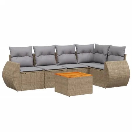 Salon de jardin avec coussins 6 pcs beige résine tressée