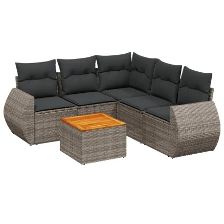 Salon de jardin 6 pcs avec coussins gris résine tressée 2