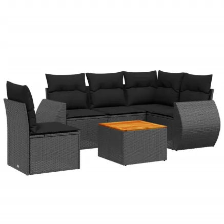 Salon de jardin 6 pcs avec coussins noir résine tressée 2