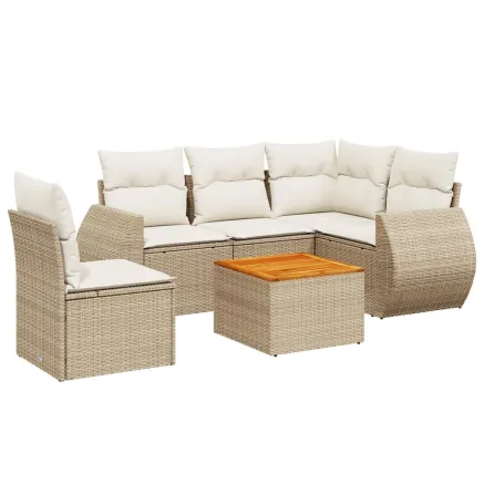 Salon de jardin avec coussins 6 pcs beige résine tressée 2