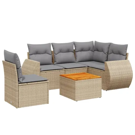 Salon de jardin avec coussins 6 pcs beige résine tressée 2