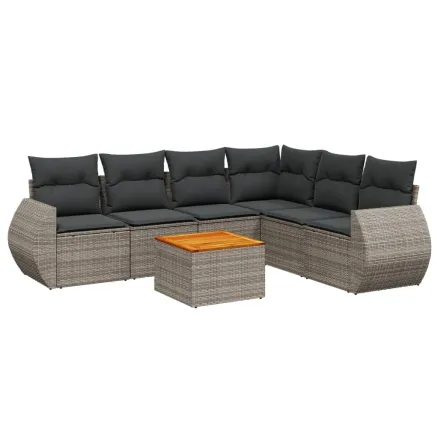 Salon de jardin avec coussins 7 pcs gris résine tressée 2