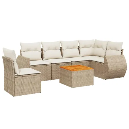 Salon de jardin avec coussins 7 pcs beige résine tressée 2
