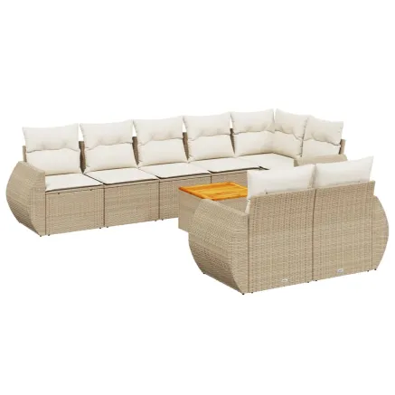 Salon de jardin avec coussins 9 pcs beige résine tressée 2