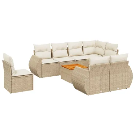 Salon de jardin avec coussins 9 pcs beige résine tressée 2