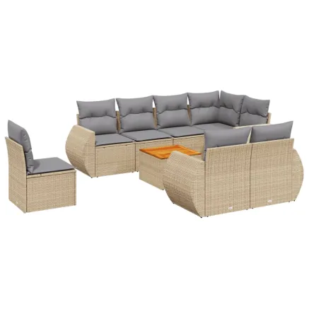 Salon de jardin avec coussins 9 pcs beige résine tressée 2