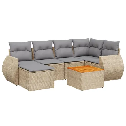 Salon de jardin avec coussins 7 pcs beige résine tressée 2