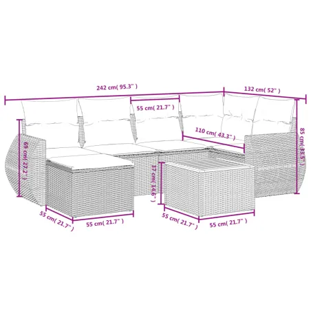 Salon de jardin avec coussins 7 pcs beige résine tressée