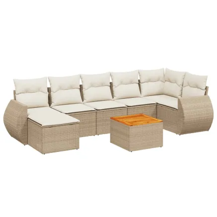 Salon de jardin avec coussins 8 pcs beige résine tressée 2