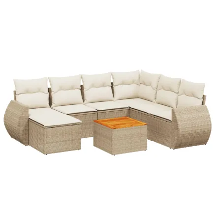 Salon de jardin avec coussins 8 pcs beige résine tressée 2