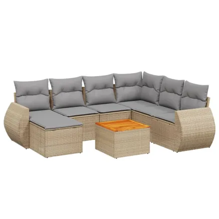 Salon de jardin avec coussins 8 pcs beige résine tressée 2