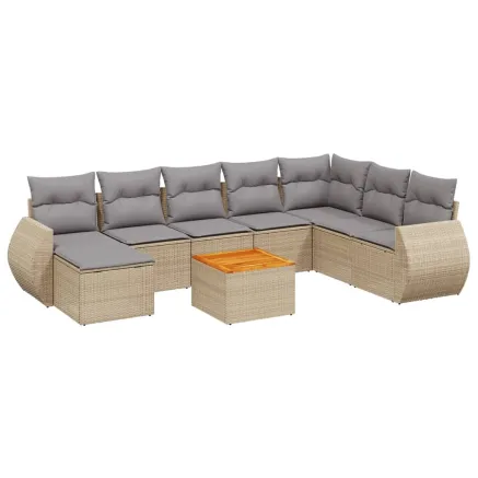 Salon de jardin avec coussins 9 pcs beige résine tressée 2