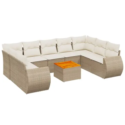 Salon de jardin avec coussins 10 pcs beige résine tressée 2
