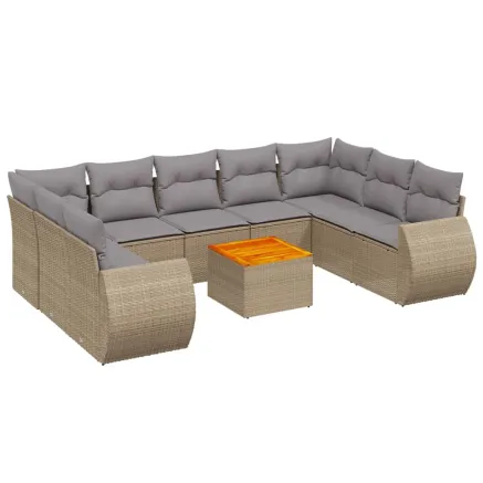 Salon de jardin avec coussins 10 pcs beige résine tressée 2