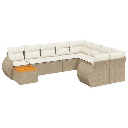 Salon de jardin avec coussins 10 pcs beige résine tressée 2