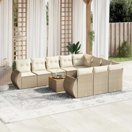 Salon de jardin 11 pcs avec coussins beige résine tressée