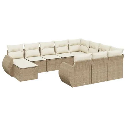 Salon de jardin 11 pcs avec coussins beige résine tressée 2