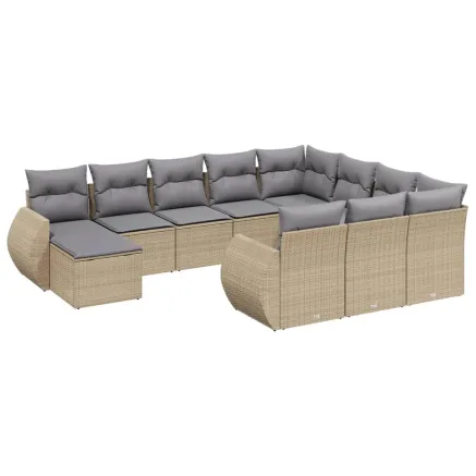Salon de jardin 11 pcs avec coussins beige résine tressée 2