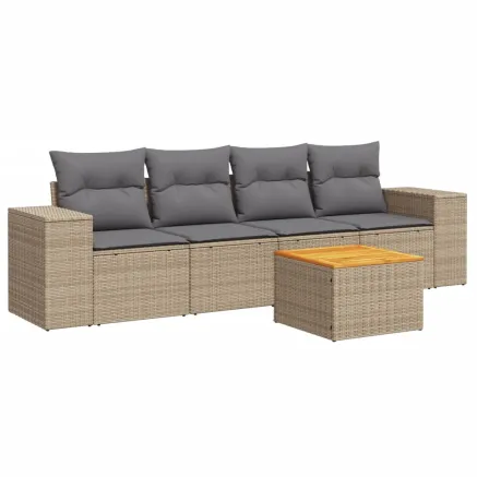 Salon de jardin avec coussins 5 pcs beige résine tressée 2