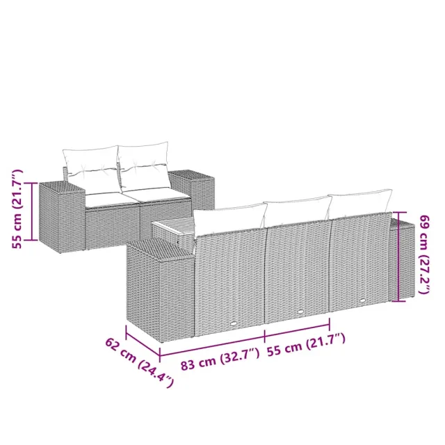 Salon de jardin 6 pcs avec coussins noir résine tressée