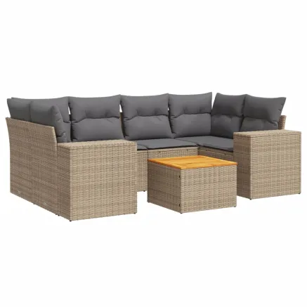 Salon de jardin avec coussins 7 pcs beige résine tressée 2