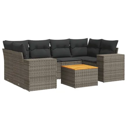 Salon de jardin avec coussins 7 pcs gris résine tressée 2