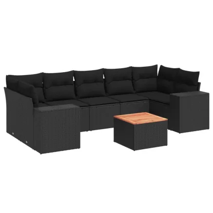 Salon de jardin 8 pcs avec coussins noir résine tressée 2