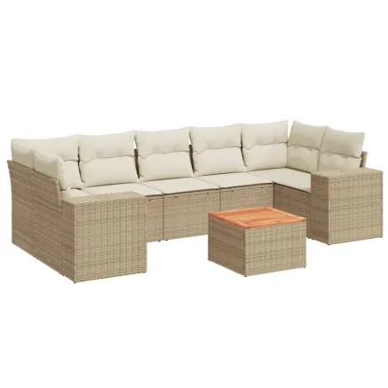 Salon de jardin avec coussins 8 pcs beige résine tressée 2