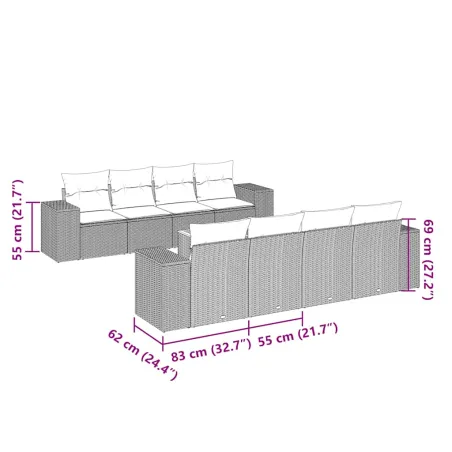Salon de jardin 9 pcs avec coussins noir résine tressée