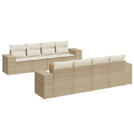 Salon de jardin avec coussins 9 pcs beige résine tressée 2