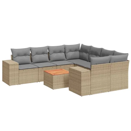 Salon de jardin avec coussins 9 pcs beige résine tressée 2