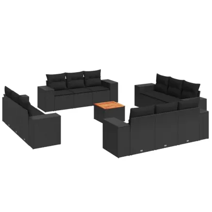 Salon de jardin avec coussins 13 pcs noir résine tressée 2