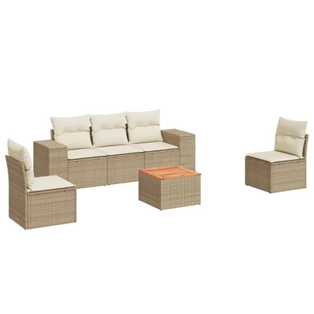 Salon de jardin avec coussins 6 pcs beige résine tressée