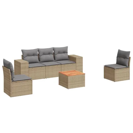 Salon de jardin avec coussins 6 pcs beige résine tressée 2