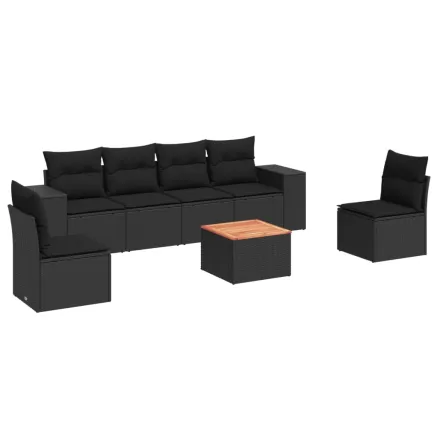 Salon de jardin 7 pcs avec coussins noir résine tressée 2
