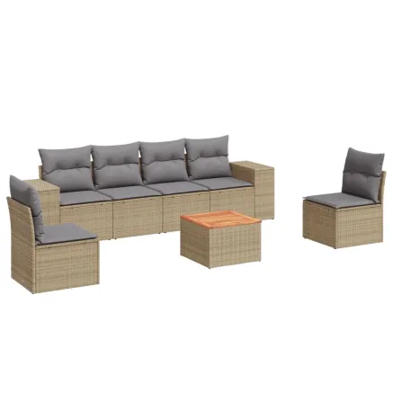 Salon de jardin avec coussins 7 pcs beige résine tressée 2