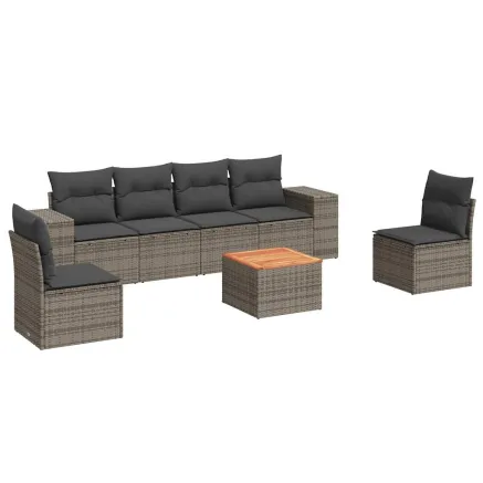 Salon de jardin avec coussins 7 pcs gris résine tressée 2