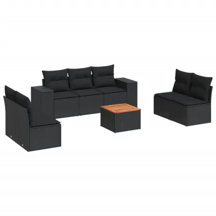 Salon de jardin 8 pcs avec coussins noir résine tressée 2