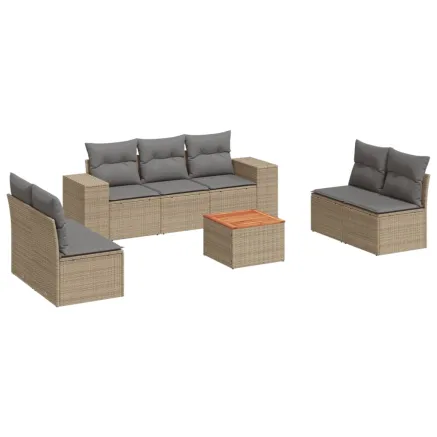 Salon de jardin avec coussins 8 pcs beige résine tressée 2